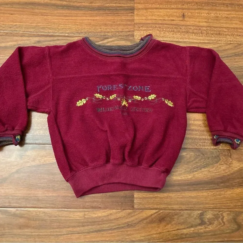 Gap vintage maroon “Forest Zone Wilderness Tested” fleece crewneck sweatshirt